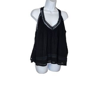 Rebecca Minkoff Black Crochet Trim Halter‎ Top Sleeveless XS